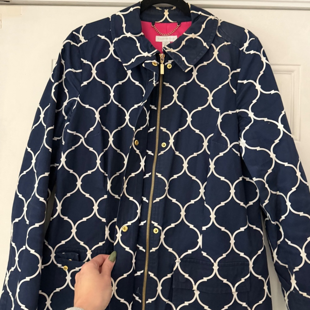 Stylish dark Charter Club Dark Blue and White zippered Patterned Jacket jacket w - Picture 7 of 8